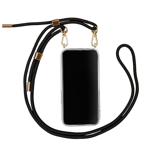 Jalouza Handyhülle für iPhone 15 Serie - Schwarze Elegante Handykordel mit Gold & Silber, Kompatibel mit iPhone 15, 15 Plus, 15 Pro, 15 Pro Max - Stilvoller Schutz (Gold, für iPhone 15) von Jalouza