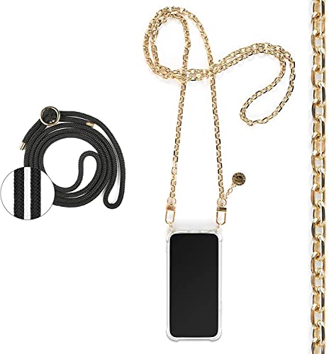 Jalouza Handykette kompatibel mit Apple iPhone 6 Plus / 6S Plus / 7 Plus / 8 Plus, Anker-Kette in Farbe Gold mit Handy Hülle zum Umhängen + Schwarze Kordel als Ersatz-Band von Jalouza