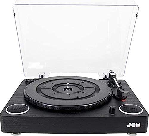 JAM Play Vinyl Plattenspieler, 3 Geschwindigkeitsstufen und Riemenantrieb für hervorragenden Klang, hochwertige Keramik Kartusche, eingebaute Stereolautsprecher, Aux-In, RCA-Out und Staubschutzhülle von Jam