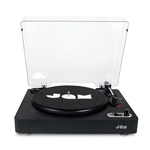 JAM Spun Out Plattenspieler Bluetooth - Record Player, 3-Geschwindigkeiten Vinyl-Player, Schallplattenspieler mit Staubschutz, Kopfhöreranschluss, Aux-In, Vinyl zu MP3 Umwandlung, Schwarz von JAM