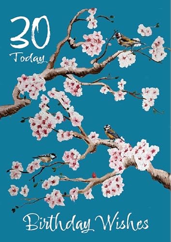 Geburtstagskarte zum 30. Geburtstag für Frauen, Freunde, Ehefrau oder Tochter für Sie, Blüten- und Vogel-Design von James Coates