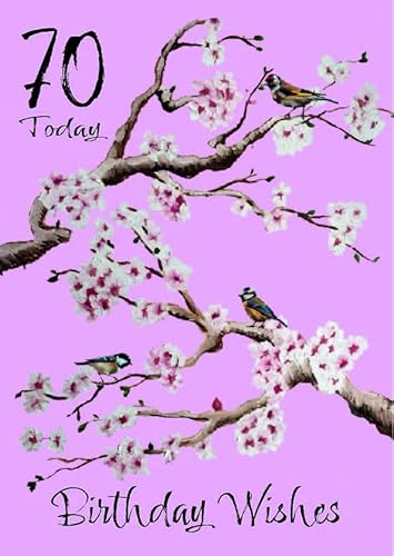 Geburtstagskarte zum 70. Geburtstag für Frauen, Freunde, Ehefrau oder Tochter für Sie, Blüten- und Vogel-Design von James Coates