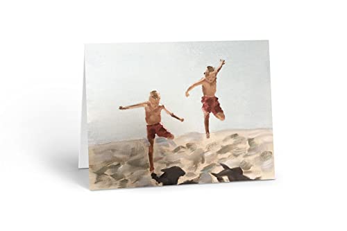 James Coates Grußkarte für 2 Jungen am Strand, blanko, Größe A5, 060 von James Coates