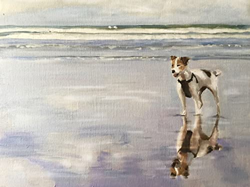 James Coates Jack Russel Grußkarte mit Malerei von Jack Russell Terrier am Strand, A5-Form, innen blanko, mehrfarbig von James Coates