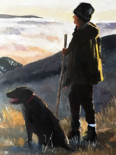 James Coates Wanderer mit Hundekarte, Grußkarte mit Gemälde von Wanderer und Hund auf Hügel, Wandern, Naturliebhaber, A5 blanko innen von James Coates