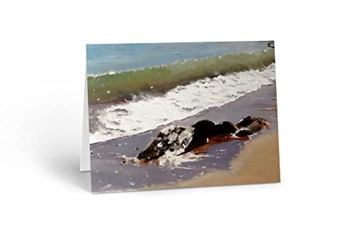 Strand-Szenen-Karte, blanko, Grußkarte oder Geburtstagskarte mit Felsen am Strand, Größe A5, 061 von James Coates