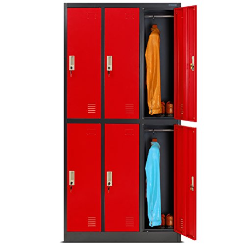 Jan Nowak Schließfachschrank 3B2A Wertfachschrank Metallspind Umkleideschrank 6 Fächer Stahlblech Pulverbeschichtet 185 cm x 90 cm x 45 cm (H x B x T) (Anthrazit-Rot) von Jan Nowak