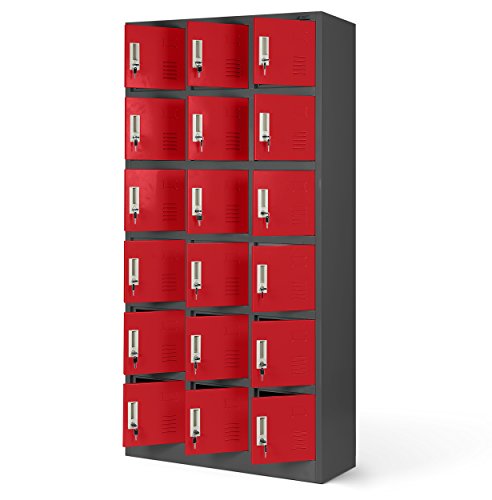 Jan Nowak Umkleideschrank 3B6A Fächerschrank Schließfachschrank mit 18 Fächern Metall Pulverbeschichtung 185 cm x 90 cm x 40 cm (H x B x T (Anthrazit-Rot) von Jan Nowak