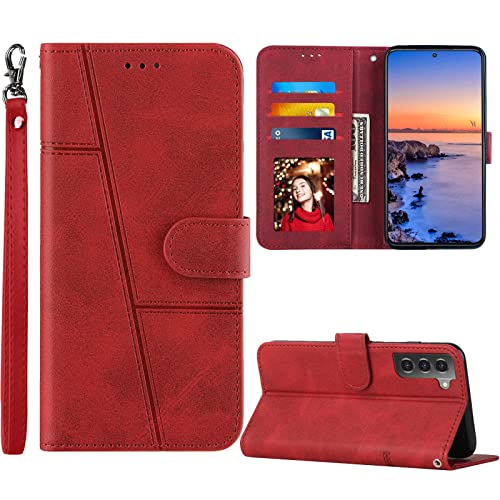 JanCalm S22 Hülle Wallet 2022, für Galaxy S22 Hülle, [Handschlaufe] [Kartenfächer] [Ständer] Premium PU Leder S22 Handyhülle Flip Cover Magnetische Schutzhülle für Samsung Galaxy S22 Hülle (rot) von JanCalm