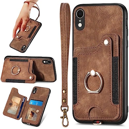 XR Phone Case,for iPhone XR Case with Card Holder Wallet,Ring Holder Stand,RFID-Blocking,Wrist Strap,Camera Protector,Leather Shockproof Protective Magnetic Flip Cover for iPhone XR Cases (Braun) von JanCalm