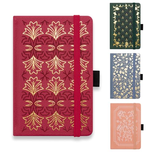JanYoo A6 Klein Journal Notizbuch, 112 Seiten Mini Notizbücher Klein Notizblock mit Elastischem Verschlussband/Falttasche/Lesezeichen für Schule, Büro, Künstler Schreiben(Rot) von JanYoo