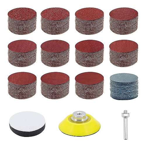 JaneYi 120 Stück Schleifpapier Klett 50mm Schleifscheiben Rund Körnung 60 80 120 180 240 320 400 600 800 1000 2000 3000 Polierpad Adapter Schleifaufsatz für Akkuschrauber Bohrmaschine von JaneYi