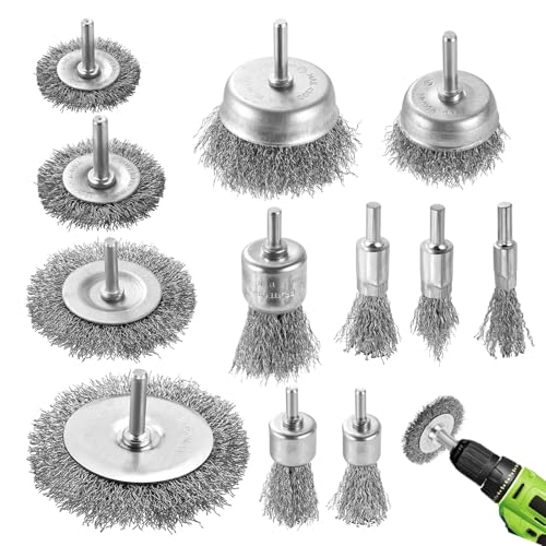 Janety 12 Stück Drahtbürste Bohrmaschine Set, messingbeschichteter 6mm drahtbürste akkuschrauber, stahlbürste bohrmaschine, drahtbürsten zum Entrosten, Schleifen, Polieren und Entgraten von Janety