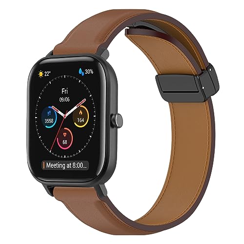 JangBe Armband Kompatibel mit Amazfit GTS/GTS 2/GTS 2 Mini/GTS 2e/GTS 3/GTS 4/GTS 4 Mini, 20mm Echtes Lederband Ersatzarmband Herren Damen Armbands für Amazfit Bip/Bip 3/Bip 3 Pro/Bip lite/Bip U Pro von JangBe