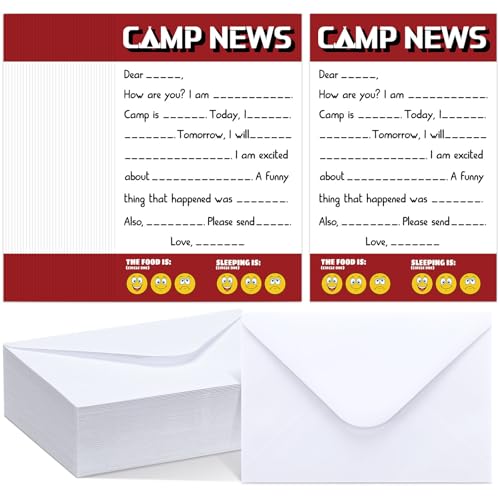 Janlaugh 80-teiliges Camp-Schreibwaren-Set (40 Füllpapiere und 40 passende Umschläge), Camp-Schreibwaren und Umschläge für Briefschreiben, Jungen, Mädchen, Camper (einfach) von Janlaugh