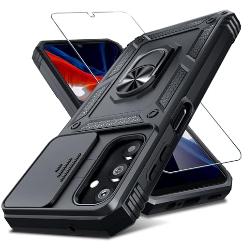 Schutzhülle für Samsung Galaxy A54 5G, integrierte Schiebekamera-Objektivabdeckung und Displayschutzfolie, strapazierfähig, stoßfest, Ganzkörper-Schutzhülle, Ständer, 2023 schwarz von Janmitta