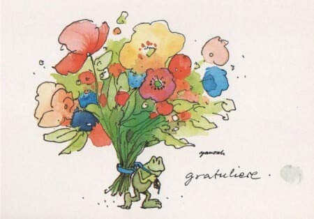 Janosch Postkarte Frosch mit Blumenstrauß von Janosch