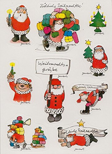 Janosch Sticker Postkarte Weihnachtsgrüße mit bunten Geschenken von Janosch