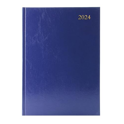 Janrax 2024 Schreibtisch-Tagebuch, A4, 2 Seiten pro Tag, Blau von Janrax