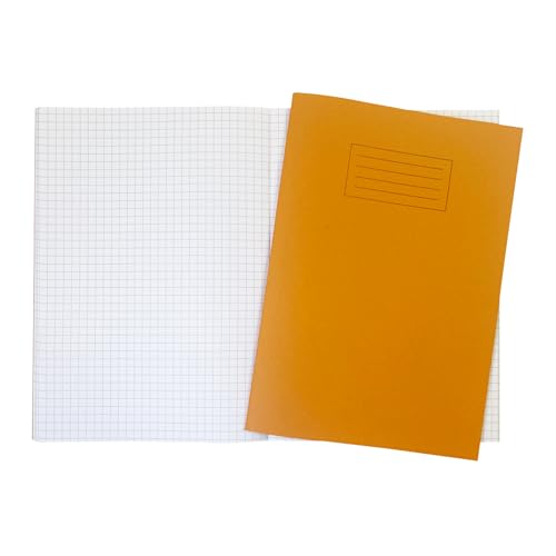Janrax Schulhefte, A4, kariert, 80 Seiten, 7 mm, kariert, WF-Papier mit 225 g/m² Manila-Einband, Orange, 10 Stück von Janrax