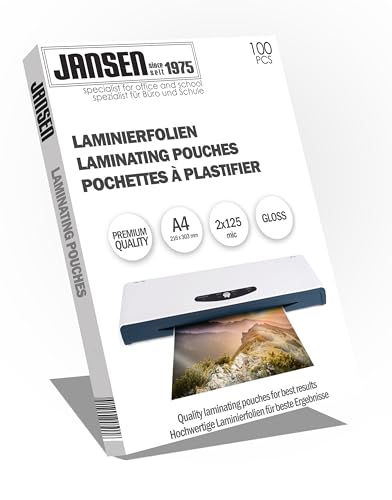 Jansen - Laminierfolien, 100 Stück, A4 2 x125 mic, hochglanz, Die Verpackung kann variieren von Jansen