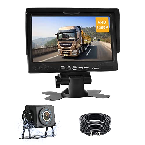 AHD 1080P Rückfahrkamera-Set, 7 Zoll Rückfahrkamera Monitor mit LED-Lichtsensor, wasserdichte Backup Rückfahrkamera und 15M-rückfahrkamera Kabel für Lieferwagen Wohnmobil/Wohnwagen/Autos von Jansite