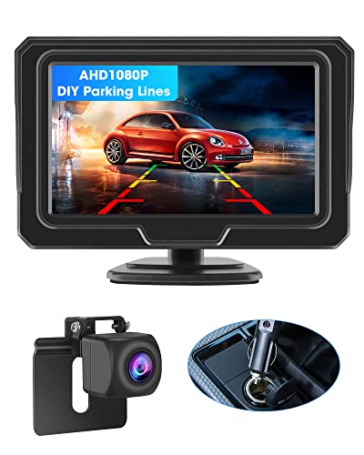 AHD 1080P Rückfahrkamera mit Monitor Rückfahrkamera Auto DIY-Rückfahr Anleitung Keine Lochmontage IP68 Wasserdicht Super-Nachtsicht Einparkhilfe System 4.3'' LCD Rückansicht Bildschirm von Jansite