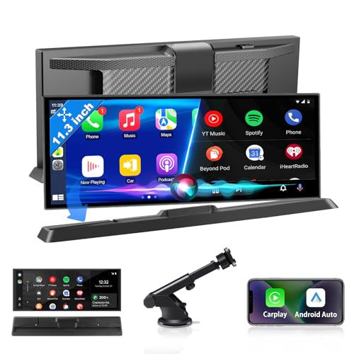 Exklusivität 11,3 Zoll Carplay Android Auto Display mit Stabile Halterung, Wireless Car Play Bildschirm Buddy Display mit Dual-Bluetooth Siri/GOO-gle GPS Navigationsgeräte für Auto Wohnmobile von Jansite