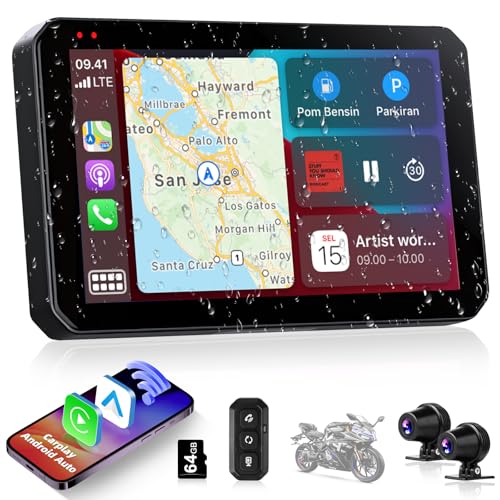 Motorrad Carplay Android Auto mit 2K Dashcam, 5,5 Zoll Carplay Bildschirm Motorrad Navigationsgeräte IP67 Wasserdichter Dual-Bluetooth 64G TF Karte Siri/Google/Navi Motorrad Carplay Android Auto mit 2K Dashcam, 5,5 Zoll Carplay Bildschirm Motorrad Navigationsgeräte IP67 Wasserdichter Dual-Bluetooth 64G TF Karte Siri/Google/Navi von Jansite
