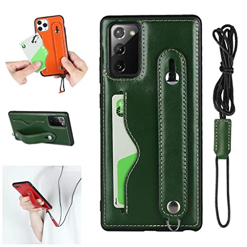 Jaorty Samsung (16,7 cm), echtes Leder, mit Umhängeband, Umhängeband mit Ständer, Kreditkartenhalter, Handschlaufe, Handyrückseite, für Samsung Galaxy Note 20, Grün von Jaorty