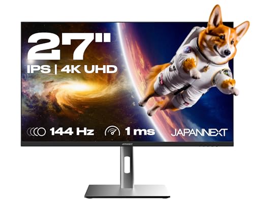 JAPANNEXT Gaming-Monitor 27" IPS 4K UHD (3840x2160) 144Hz 1ms | HDR | Höhen- & Neigungsverstellbar(HSP) Integrierte Lautsprecher | Flicker-Free G-Sync/FreeSync | 2 Jahre Garantie | JN-IPS27144UHDR-HSP von JapanNext