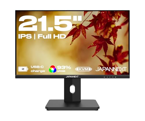 JapanNext Monitor 21,5 Zoll IPS Full HD (1920x1080) | HDR | USB-C-Aufladung (65W) Höhen- & Neigungsverstellung (HSP) Integrierte Lautsprecher | G-Sync/FreeSync | 2 Jahre Garantie | JN-I215FLFHSP-C65W von JapanNext