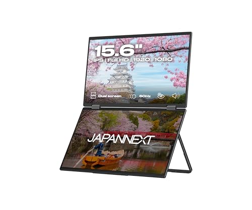 JapanNext Dual Portable Monitor 15,6“ (x2) IPS Full HD (1920 x 1080) | Integrierte Lautsprecher HDMI (x1) USB-C (x1) Klinkenbuchse (x1) | 2 Jahre Garantie | JN-DMD-IPS156F von JapanNext