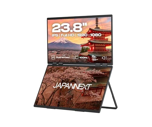 JapanNext Dual Portable Monitor 23,8“ (x2) IPS Full HD (1920 x 1080) 100 Hz | USB-C-Laden (45W) Integrierte Lautsprecher HDMI (x1) USB-C (x1) Klinkenbuchse (x1) | 2 Jahre Garantie | JN-DMD-IPS238F-C4 von JapanNext