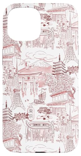 Adrett Kastanienbraun Rot Tokyo Chinoiserie Toile Tempel Sakura Fuji Hülle für iPhone 15 Adrett Kastanienbraun Rot Tokyo Chinoiserie Toile Tempel Sakura Fuji Hülle für iPhone 15 von Japanese Aesthetic Toile Patterns