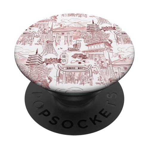 Adrett Kastanienbraun Rot Tokyo Chinoiserie Toile Tempel Sakura Fuji PopSockets Klebender PopGrip Adrett Kastanienbraun Rot Tokyo Chinoiserie Toile Tempel Sakura Fuji PopSockets Klebender PopGrip von Japanese Aesthetic Toile Patterns