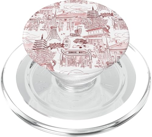 Adrett Kastanienbraun Rot Tokyo Chinoiserie Toile Tempel Sakura Fuji PopSockets PopGrip für MagSafe von Japanese Aesthetic Toile Patterns