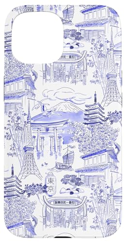 Adrette Blue Tokyo Chinoiserie Toile Temple Sakura Fuji Hülle für iPhone 15 Adrette Blue Tokyo Chinoiserie Toile Temple Sakura Fuji Hülle für iPhone 15 von Japanese Aesthetic Toile Patterns