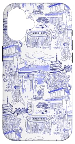 Adrette Blue Tokyo Chinoiserie Toile Temple Sakura Fuji Hülle für iPhone 16 Adrette Blue Tokyo Chinoiserie Toile Temple Sakura Fuji Hülle für iPhone 16 von Japanese Aesthetic Toile Patterns