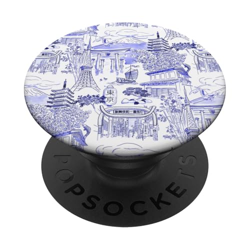 Adrette Blue Tokyo Chinoiserie Toile Temple Sakura Fuji PopSockets Klebender PopGrip Adrette Blue Tokyo Chinoiserie Toile Temple Sakura Fuji PopSockets Klebender PopGrip von Japanese Aesthetic Toile Patterns