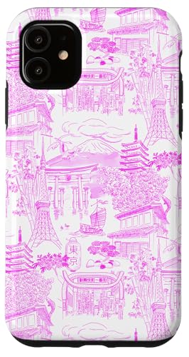 Adrette Hot Pink Tokyo Chinoiserie Toile Temple Sakura Fuji Hülle für iPhone 11 Adrette Hot Pink Tokyo Chinoiserie Toile Temple Sakura Fuji Hülle für iPhone 11 von Japanese Aesthetic Toile Patterns