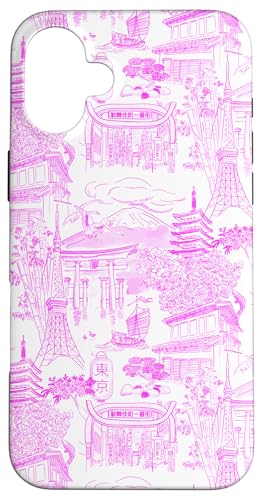 Adrette Hot Pink Tokyo Chinoiserie Toile Temple Sakura Fuji Hülle für iPhone 16 Plus Adrette Hot Pink Tokyo Chinoiserie Toile Temple Sakura Fuji Hülle für iPhone 16 Plus von Japanese Aesthetic Toile Patterns
