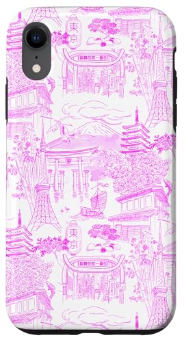 Adrette Hot Pink Tokyo Chinoiserie Toile Temple Sakura Fuji Hülle für iPhone XR Adrette Hot Pink Tokyo Chinoiserie Toile Temple Sakura Fuji Hülle für iPhone XR von Japanese Aesthetic Toile Patterns