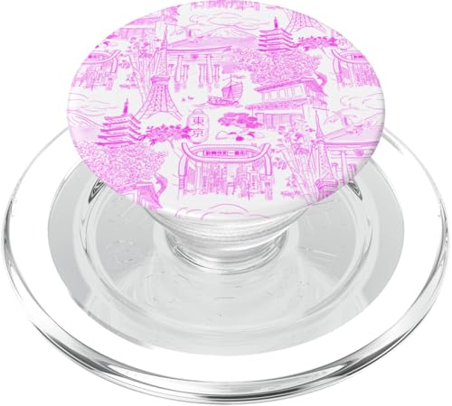 Adrette Hot Pink Tokyo Chinoiserie Toile Temple Sakura Fuji PopSockets PopGrip für MagSafe von Japanese Aesthetic Toile Patterns