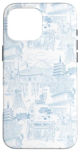 Adrette Kornblumenblau Tokyo Chinoiserie Toile Sakura Fuji Hülle für iPhone 16 Pro Max Adrette Kornblumenblau Tokyo Chinoiserie Toile Sakura Fuji Hülle für iPhone 16 Pro Max von Japanese Aesthetic Toile Patterns