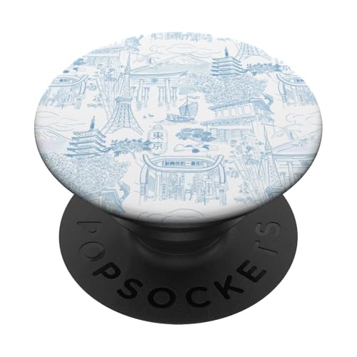 Adrette Kornblumenblau Tokyo Chinoiserie Toile Sakura Fuji PopSockets Klebender PopGrip Adrette Kornblumenblau Tokyo Chinoiserie Toile Sakura Fuji PopSockets Klebender PopGrip von Japanese Aesthetic Toile Patterns