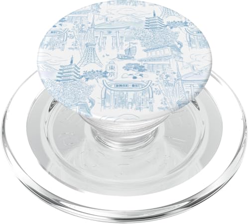 Adrette Kornblumenblau Tokyo Chinoiserie Toile Sakura Fuji PopSockets PopGrip für MagSafe von Japanese Aesthetic Toile Patterns