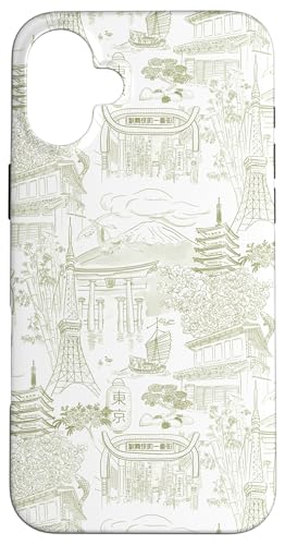Adrette Olivgrün Tokyo Chinoiserie Toile Sakura Fuji Hülle für iPhone 16 Plus Adrette Olivgrün Tokyo Chinoiserie Toile Sakura Fuji Hülle für iPhone 16 Plus von Japanese Aesthetic Toile Patterns