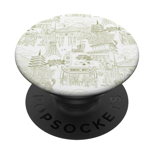Adrette Olivgrün Tokyo Chinoiserie Toile Sakura Fuji PopSockets Klebender PopGrip Adrette Olivgrün Tokyo Chinoiserie Toile Sakura Fuji PopSockets Klebender PopGrip von Japanese Aesthetic Toile Patterns
