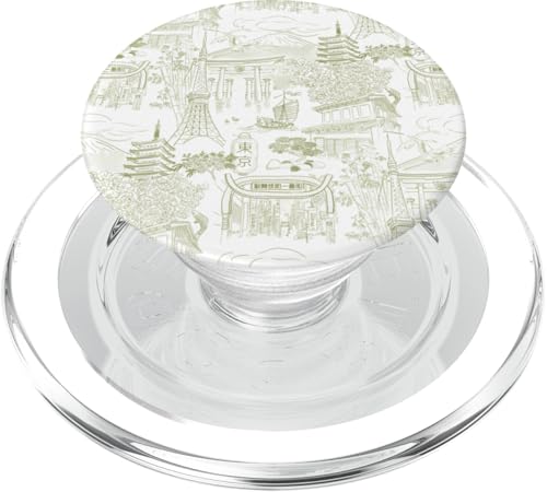 Adrette Olivgrün Tokyo Chinoiserie Toile Sakura Fuji PopSockets PopGrip für MagSafe von Japanese Aesthetic Toile Patterns